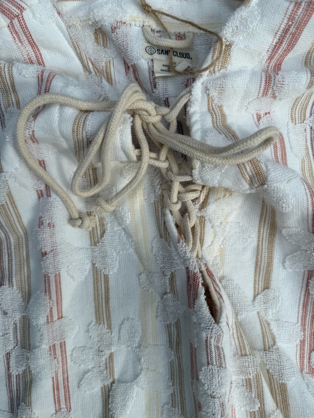 Sand Cloud Organic Cotton Striped Tie-Neck Top with Textured Dot Detail - Picture 6 of 8